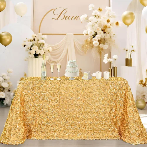 Miniatura 16 de B-COOL Mantel de rosetón negro de 60 x 102 pulgadas, mantel rectangular floral 3D para decoración de cumpleaños al aire libre, fiestas de cumpleaños