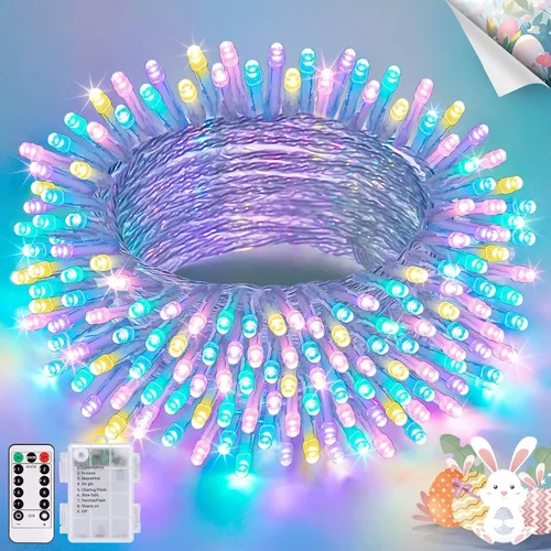 Miniatura 19 de JMEXSUSS Luces de Navidad multicolor que funcionan con pilas con 8 modos de control remoto, impermeables, 33 pies, 100 luces LED de Navidad