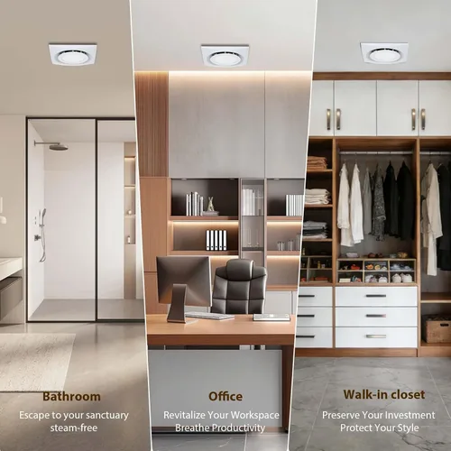 Miniatura 7 de Extractor de baño de 10 pulgadas con luz, 100 CFM 1.0 Sones Ultra silencioso Ventilador de escape de ducha con luz, orificio de montaje: 8 x 8