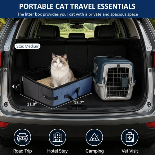 Miniatura 3 de HiCaptain Caja de arena portátil de viaje, caja de arena plegable para gatos con tapa y asa, transportador de arena plegable ligero estándar