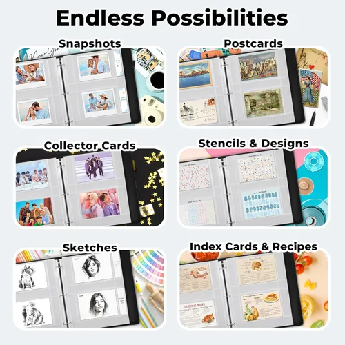 Miniatura 6 de Dunwell - Recambios para fundas de fotos, 3 anillas, bolsillos transparentes para fotos con ranuras para notas, capacidad para fotos de 4 x 6