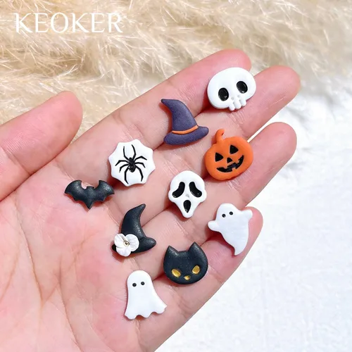 Miniatura 5 de KEOKER Cortadores de arcilla polimérica de Halloween, 10 formas para joyas, aretes, calabaza, tachuelas incluidas Cortadores de arcilla con tachuelas