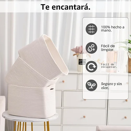 Miniatura 5 de ICERZCZ Cestas de almacenamiento para organizar estantes, cubos de cuerda de algodón tejida para organización del cuarto del bebé, organizador