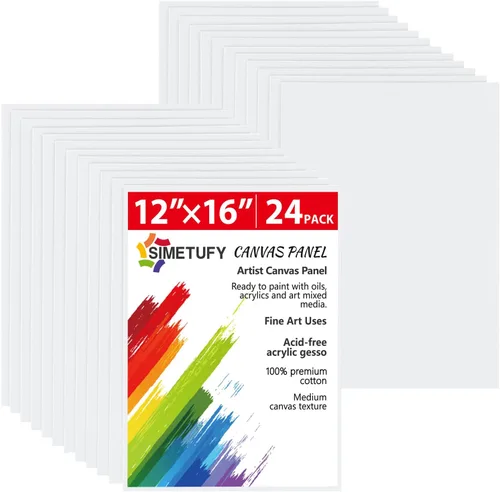 Simetufy Paquete de 24 Tableros de Lienzo Grandes de 12 x 16 Pulgadas para Pintar - Paneles de Lienzo de Algodón 100% Imprimados con Gesso Libres de