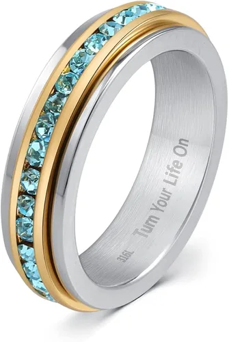 Muses Art Design - Anillos para la ansiedad, anillos giratorios, anillos de banda con piedra de nacimiento, acero inoxidable, mujeres y hombres,