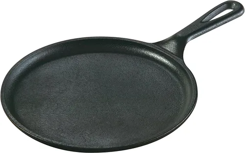 Lodge Plancha de hierro fundido – Sartén redonda pre-sazonada de 8 pulgadas para panqueques, tortillas y más – Compatible con inducción, parrilla,