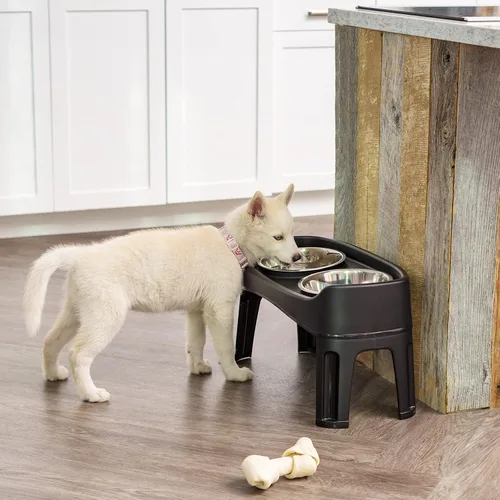 Miniatura 9 de IRIS USA Cuencos elevados para perros, soporte ajustable, estación de alimentación elevada con 2 cuencos de acero inoxidable de 64 onzas, protector
