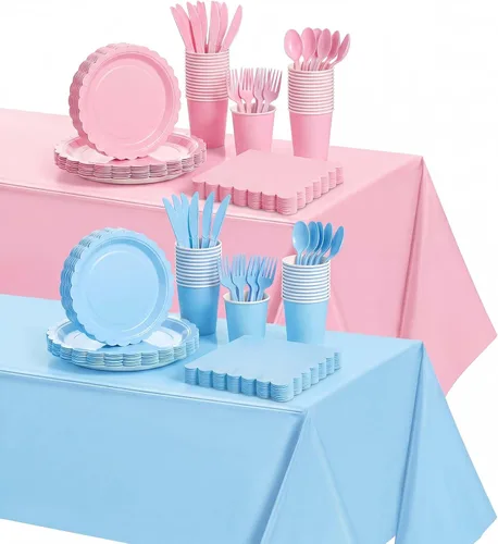 Miniatura 11 de Tegeme 256 piezas de suministros de fiesta de lunares burdeos y dorados, platos de papel, servilletas granate, vasos, vajilla desechable, mantel