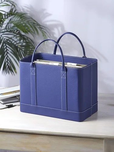 Miniatura 3 de Chic Faux Leather File Organizer Tote Bag con asas de transporte - Azul marino