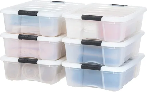 Miniatura 18 de IRIS USA - Contenedores de almacenamiento de plástico apilables de 32 cuartos de galón con tapas y hebillas de cierre, paquete de 4 unidades, Perla