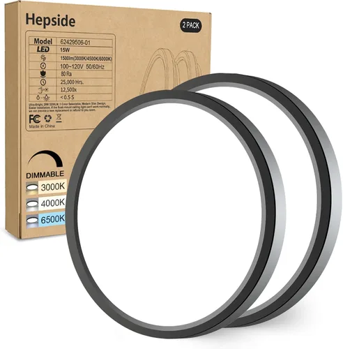 Miniatura 10 de hepside Paquete de 1 lámpara de techo LED de montaje empotrado, color negro, 12 pulgadas, 28 W, regulable 3000K-4500K-6000K, lámpara de techo de 3