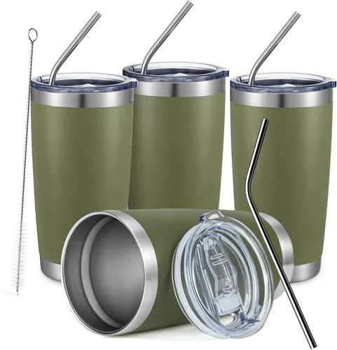 Miniatura 32 de COMOOO Taza de viaje de acero inoxidable de doble pared aislada al vacío de 20 onzas con tapa y pajita, taza de café aislada con recubrimiento