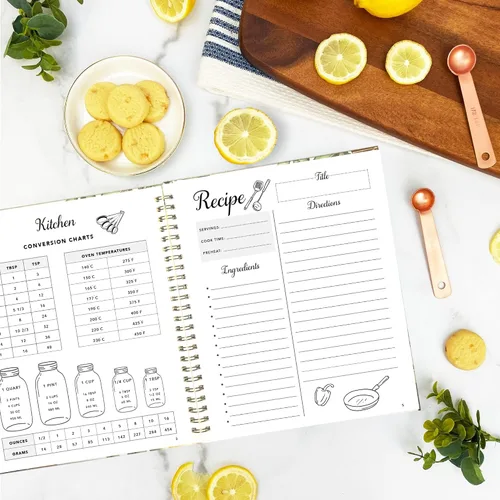 Miniatura 8 de Libros de recetas para escribir en tus propias recetas, paquete de 2 (limón y floral), diarios de recetas familiares para crear tus propios libros