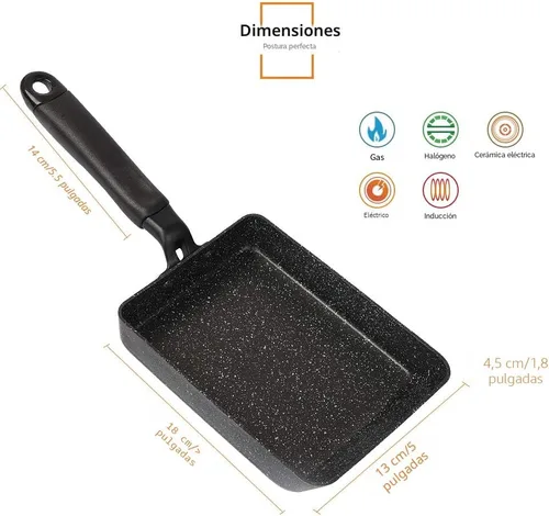 Miniatura 5 de MyLifeUNIT Tamagoyaki - Sartén para tortilla japonesa antiadherente con espátula de silicona, bandeja cuadrada para huevos, 7 x 5 pulgadas