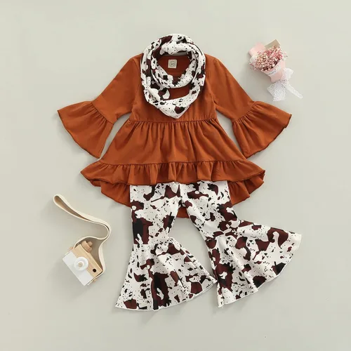 Miniatura 31 de Kaipiclos Ropa occidental para bebé niña, con lindo estampado con volantes, manga larga, pantalones para otoño e invierno, trajes de vaquera