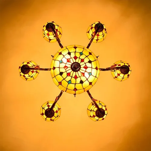 Miniatura 5 de Tiffany - Lámpara de techo con cuentas de cristal, múltiples cabezales, color amarillo mediterráneo, para comedor, sala de estar, villa, pasillo, 6