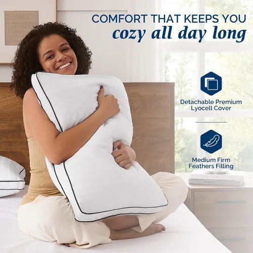 Miniatura 3 de downluxe - Almohadas de plumas de ganso y plumón - Juego de 2 almohadas con refuerzo de colección hotelera para dormir de espaldas, boca abajo