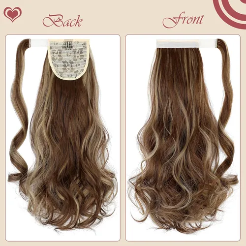 Miniatura 2 de FELENDY Extensión de cola de caballo, extensiones de cabello rizado ondulado de 18 pulgadas para mujer, extensiones de cabello sintético con clip