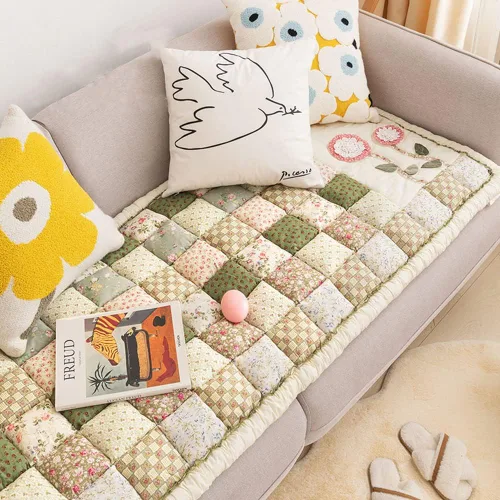 Miniatura 2 de vctops Funda de sofá bohemia de algodón acolchada de algodón con estampado floral, funda para sofá seccional, antideslizante, suave, protector