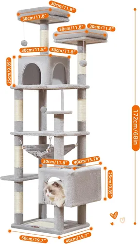 Miniatura 2 de Taoqimiao Árbol para gatos, torre para gatos de 68 pulgadas para gatos de interior, condominio para gatos de varios niveles de felpa con 6 postes
