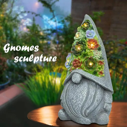 Miniatura 7 de Estatuas solares de jardín con suculentas y luces LED, estatuas de gnomos de jardín para patio, exterior, patio, balcón, jardinería, inauguración