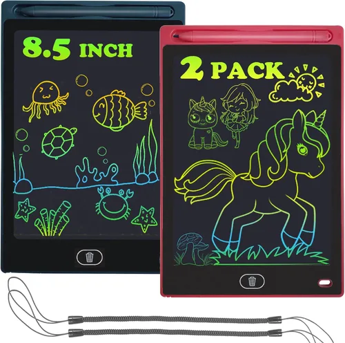 Paquete de 2 tabletas de escritura LCD para niños de 8.5 pulgadas, colorido tablero de dibujo para niños, juegos de viaje, actividades de