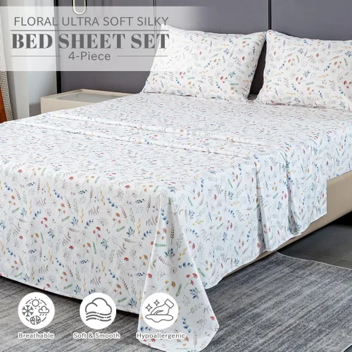 Miniatura 2 de Bedlifes Juego de sábanas King ultra suaves, transpirables, con bolsillo profundo de flores sedosas, 100% microfibra, 4 piezas, tamaño King, flores