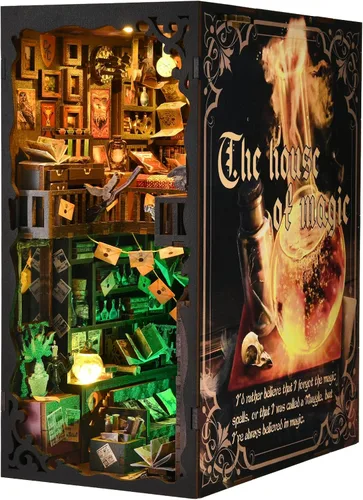 Miniatura 3 de TOYQI Kit de Rincón de Libros, Kits de Rincón de Libros para Adultos, Kit de Casa de Muñecas en Miniatura DIY Rompecabezas de Madera 3D Booknook