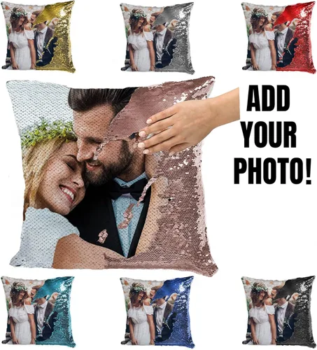 Miniatura 3 de Fundas de almohada personalizadas con lentejuelas y fotos, funda de sirena personalizada con tu foto, cojín decorativo reversible mágico