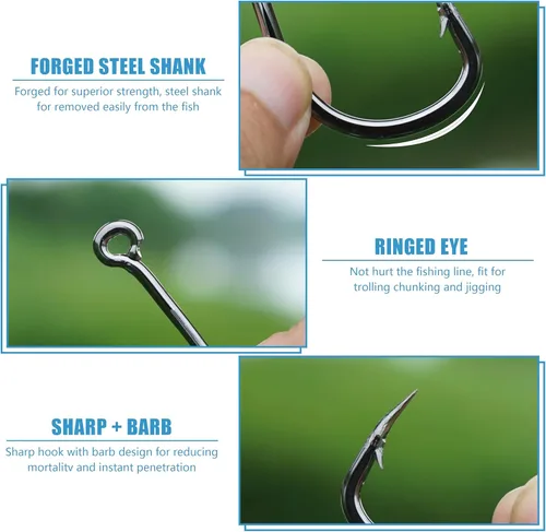 Miniatura 2 de Anzuelos de pesca anzuelos de cebo vivo, ganchos circulares de agua salada, ganchos de pesca de acero inoxidable, 2 ganchos circulares fuertes