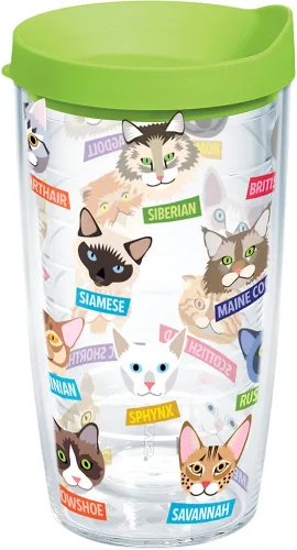 Tervis Flat Art - Vaso aislado de doble pared con aislamiento de gatos hecho en Estados Unidos, mantiene las bebidas frías y calientes, 16 onzas,