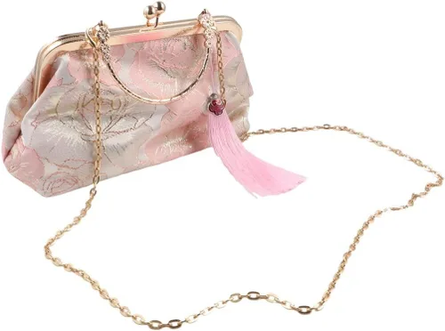 Miniatura 2 de Bolso vintage para mujer, bolso de noche con asa superior, bolso de banquete bordado, estilo chino, cartera, bolso de mensajero de hombro, Rosado
