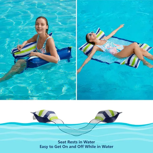 Miniatura 4 de Jasonwell Hamaca inflable para piscina, paquete de 2 hamacas de agua, flotadores de piscina multiusos (silla de montar, tumbonas flotantes) 4 en 1