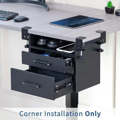 Miniatura 7 de VIVO - Sistema de cajones y estantes bajo el escritorio con abrazadera de esquina, accesorio para oficina para suministros, dispositivos de juego