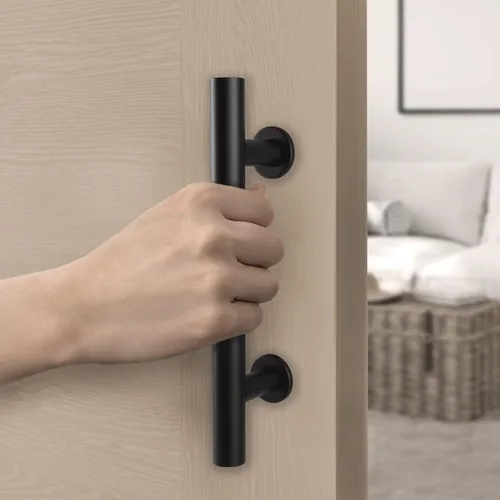 Miniatura 6 de Wright Products Juego de tiradores de puerta de granero y manijas montadas al ras – Juego de manijas de puerta interior negro mate para puertas