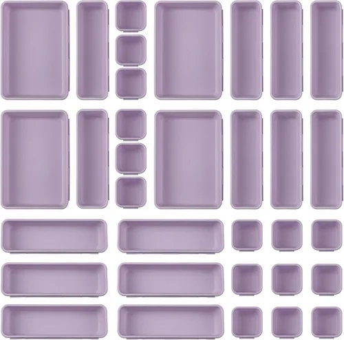 Miniatura 8 de Organizador de cajones de escritorio de 32 piezas, bandeja de organización de oficina, organizador versátil de tocador con almohadillas Rosa