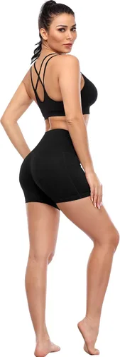 Miniatura 4 de CADMUS - Pantalones cortos deportivos de tiro alto para mujer, para yoga, acondicionamiento físico y correr, con bolsillos profundos