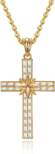 Miniatura 52 de Fettero - Collar con dije de cruz de fe, chapado en oro de 14 K, cadena fina, minimalista, simple, pequeña, para oración, regalo de joyería religiosa