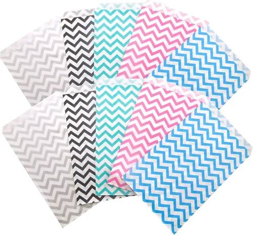 Miniatura 5 de 888 Display - 200 piezas de bolsas de regalo de papel Chevron azul de 6 "x 9" Bolsas planas de ventas de compras
