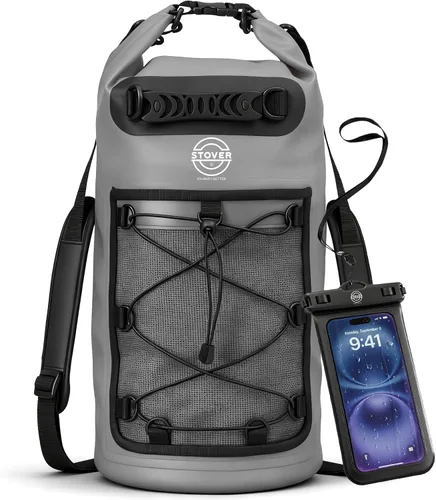 STOVER 5/10/25/30/40/55L Waterproof Dry Bag- Roll-Top Backpack w/Phone Case- Kayaking, Hiking, Camping, Boating- Men/Women 30L Gris (con funda para