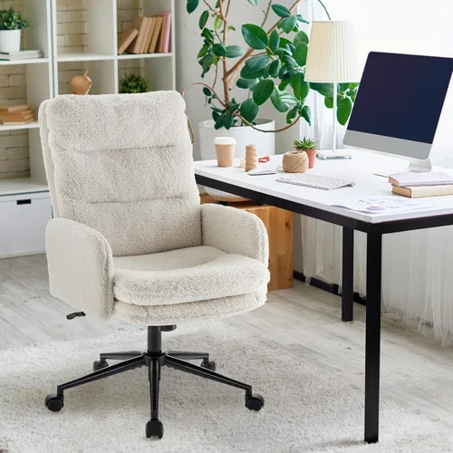 Miniatura 2 de IWMH Silla de oficina en casa con respaldo alto, silla de escritorio tapizada con reposabrazos, sillón de altura ajustable con ruedas, silla
