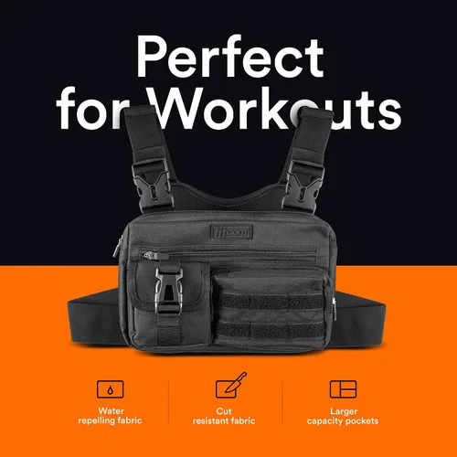 Miniatura 6 de Fitdom Paquete de Pecho Deportivo Utilitario Inspirado en Táctica. Bolsa de Pecho Para Hombres Con Soporte Para Teléfono Incorporado. Este Chaleco