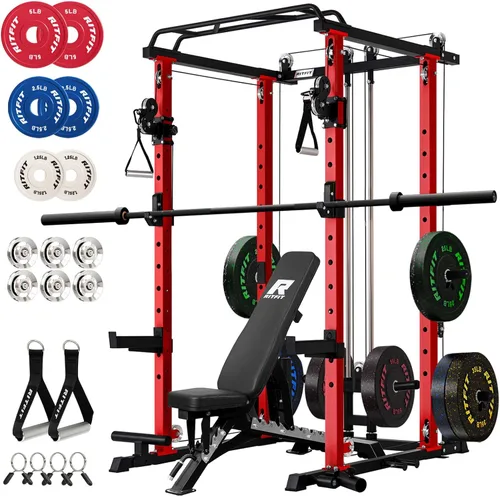 Miniatura 17 de RitFit El paquete multifunción de garaje y gimnasio en casa incluye jaula de potencia de 1200 libras PPC03/P3 con sistema de cruce de cables, banco