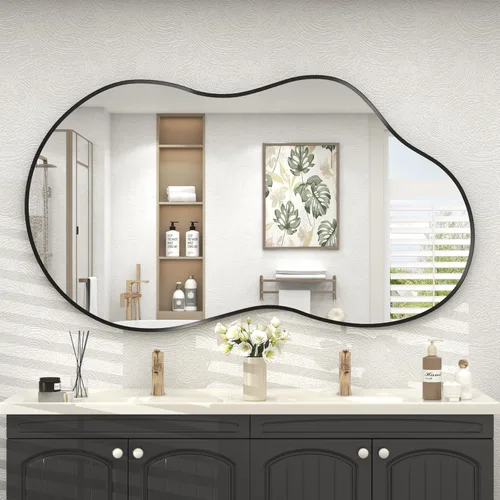 Miniatura 48 de Paquete de 2 espejos de baño con marco de metal negro de 22 x 30 pulgadas, espejo rectangular redondeado negro mate, antioxidante, se cuelga