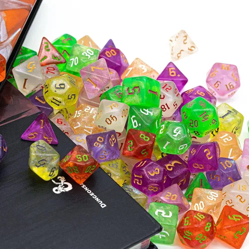 Miniatura 2 de Juego de 10 dados poliédricos DND (70 piezas) con 2 bolsas de cuero, juego de dados D&D para Calabozos y Dragones, juegos de mesa RPG