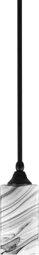 Miniatura 261 de Toltec Lighting Tallo Colgado Mini colgante, acabado de cobre negro, 3.5" cuadrado humo burbuja vidrio
