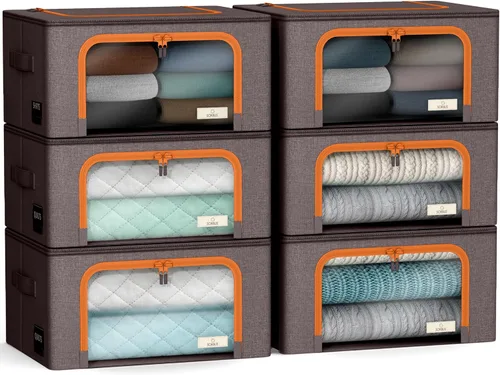 Miniatura 10 de Sorbus Contenedores de almacenamiento con marco de metal - Bolsas organizadoras de ropa apilables y plegables - Contenedores de almacenamiento
