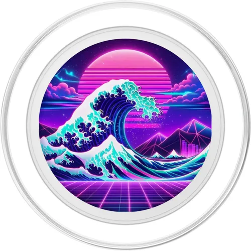 Miniatura 2 de Futuristic Cyberpunk Vaporwave Synthwave Great Wave Hokusai PopSockets MagSafe PopGrip for iPhone