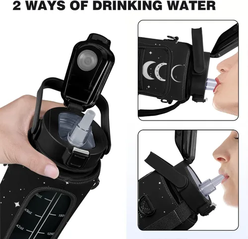 Miniatura 3 de Botella de agua Goth Moon, botella de agua de medio galón con marcador de tiempo, botellas de agua para gimnasio deportivo para mujeres, sin BPA