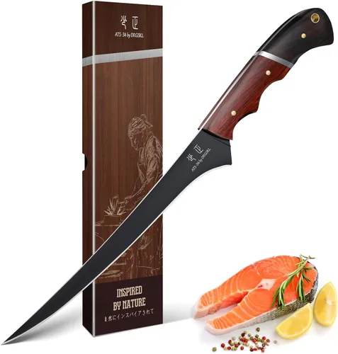 Miniatura 10 de DRGSKL Santoku - Cuchillo de chef japonés de 7 pulgadas para pescado, cuchillo Bunka para carne, cuchillo Kiritsuke para verduras, cuchillos negros